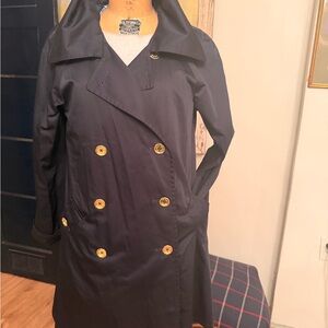 Lilly Pulitzer Navy Blue Trench Coat with Gold Buttons